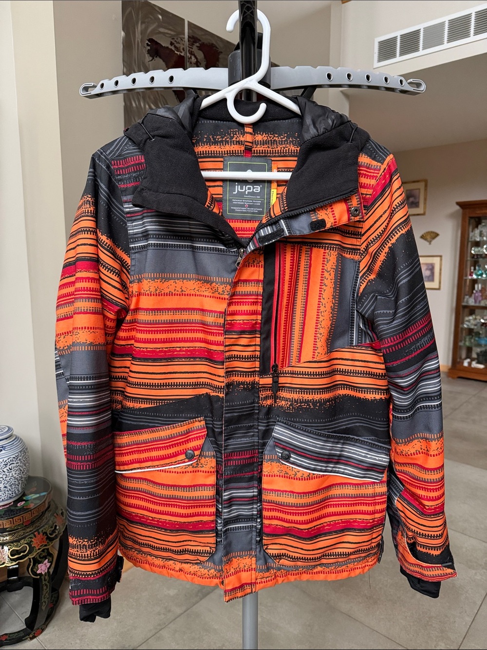 Men’s Jupa Orange & Black Patterned Hooded Ski Snowboard Jacket - fits Men’s S